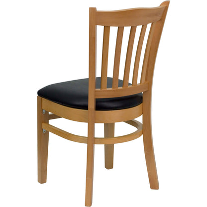 Flash Furniture XU-DGW0008VRT-NAT-BLKV-GG Vertical Slat Back Natural Wood Restaurant Chair - Black Vinyl Seat (Black Vinyl Seat/Natural Wood Frame) - View 3