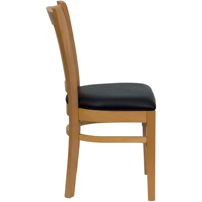 Flash Furniture XU-DGW0008VRT-NAT-BLKV-GG Vertical Slat Back Natural Wood Restaurant Chair - Black Vinyl Seat (Black Vinyl Seat/Natural Wood Frame) - View 4