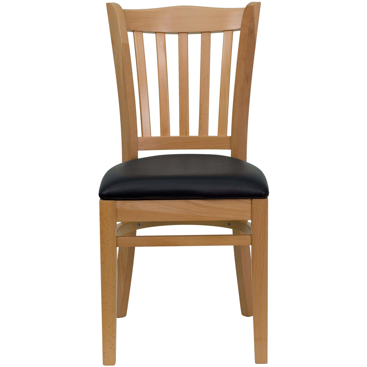 Flash Furniture XU-DGW0008VRT-NAT-BLKV-GG Vertical Slat Back Natural Wood Restaurant Chair - Black Vinyl Seat (Black Vinyl Seat/Natural Wood Frame) - View 5