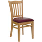 Flash Furniture XU-DGW0008VRT-NAT-BURV-GG Vertical Slat Back Natural Wood Restaurant Chair - Burgundy Vinyl Seat (Burgundy Vinyl Seat/Natural Wood Frame) - Main view