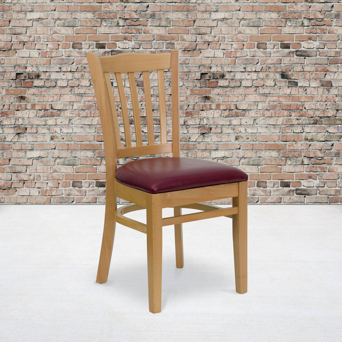Flash Furniture XU-DGW0008VRT-NAT-BURV-GG Vertical Slat Back Natural Wood Restaurant Chair - Burgundy Vinyl Seat (Burgundy Vinyl Seat/Natural Wood Frame) - View 2