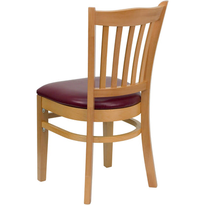 Flash Furniture XU-DGW0008VRT-NAT-BURV-GG Vertical Slat Back Natural Wood Restaurant Chair - Burgundy Vinyl Seat (Burgundy Vinyl Seat/Natural Wood Frame) - View 3