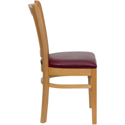 Flash Furniture XU-DGW0008VRT-NAT-BURV-GG Vertical Slat Back Natural Wood Restaurant Chair - Burgundy Vinyl Seat (Burgundy Vinyl Seat/Natural Wood Frame) - View 4