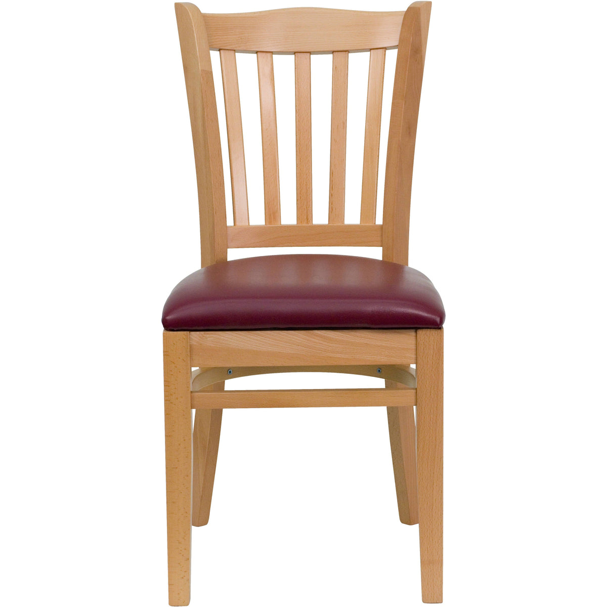 Flash Furniture XU-DGW0008VRT-NAT-BURV-GG Vertical Slat Back Natural Wood Restaurant Chair - Burgundy Vinyl Seat (Burgundy Vinyl Seat/Natural Wood Frame) - View 5