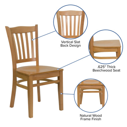Flash Furniture XU-DGW0008VRT-NAT-GG Vertical Slat Back Natural Wood Restaurant Chair - Hospitality Seating (Natural Wood Seat/Natural Wood Frame) - View 3