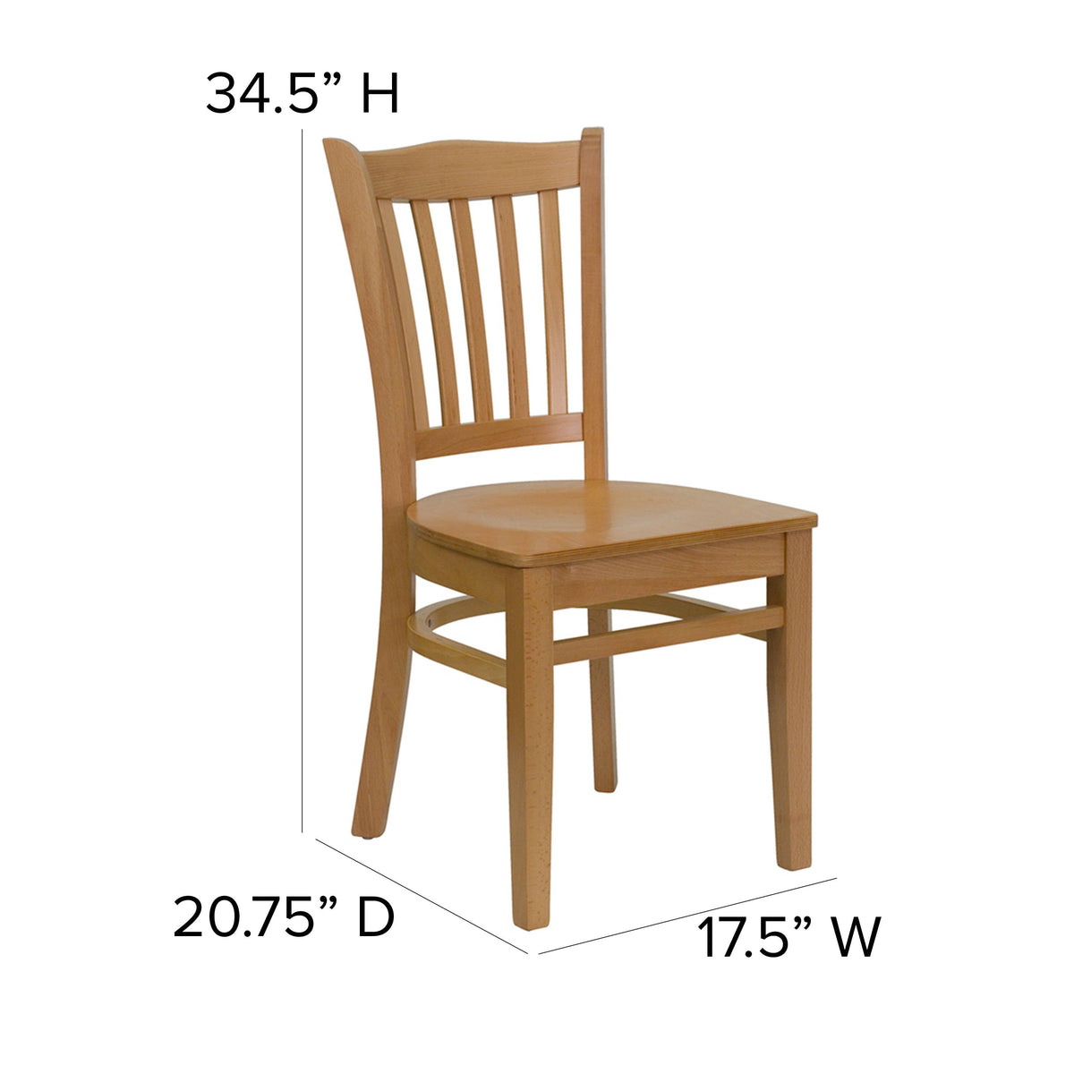 Flash Furniture XU-DGW0008VRT-NAT-GG Vertical Slat Back Natural Wood Restaurant Chair - Hospitality Seating (Natural Wood Seat/Natural Wood Frame) - View 4