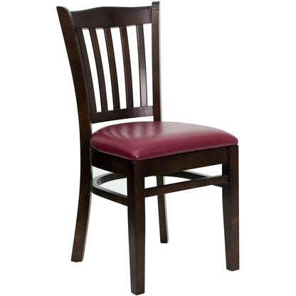 Flash Furniture XU-DGW0008VRT-WAL-BURV-GG Vertical Slat Back Walnut Wood Restaurant Chair - Burgundy Vinyl Seat (Burgundy Vinyl Seat/Walnut Wood Frame) - Main view