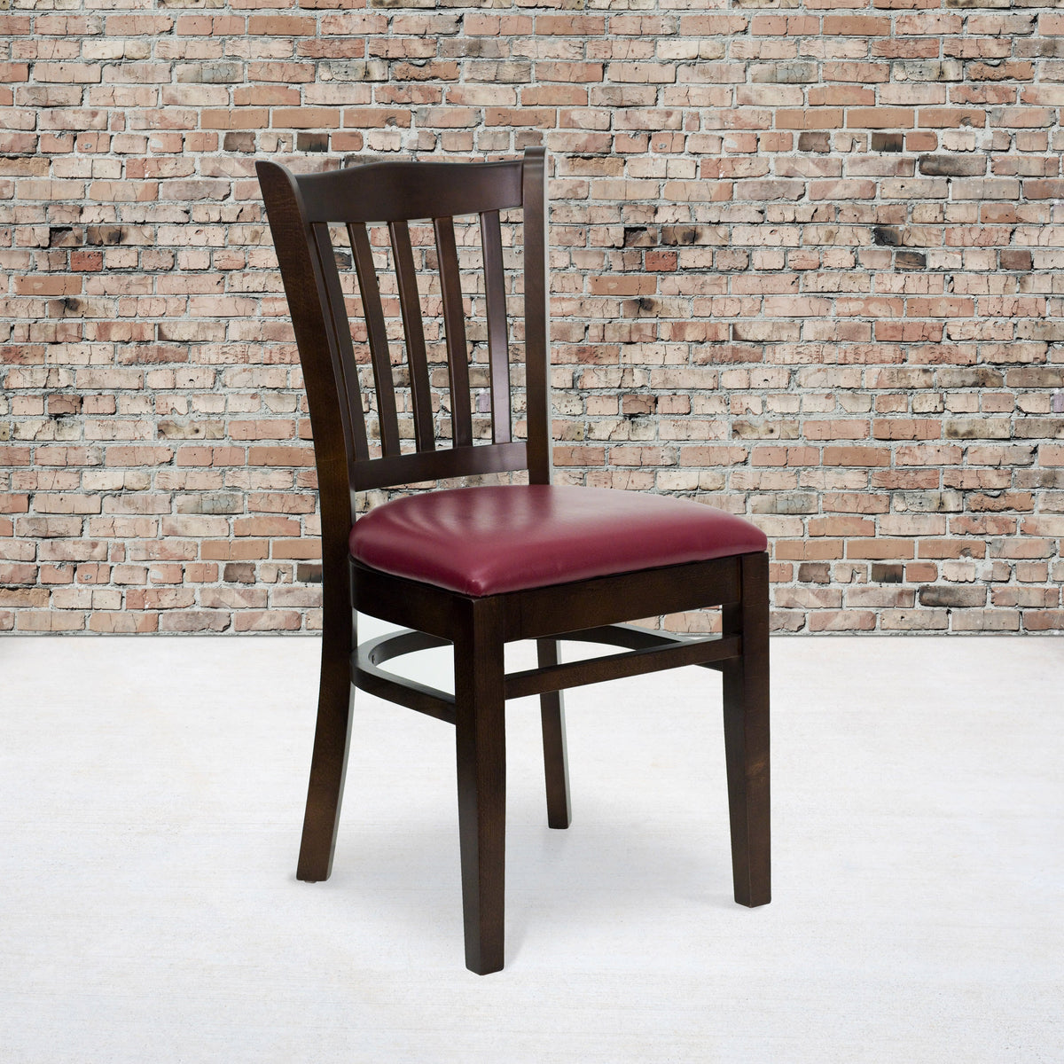 Flash Furniture XU-DGW0008VRT-WAL-BURV-GG Vertical Slat Back Walnut Wood Restaurant Chair - Burgundy Vinyl Seat (Burgundy Vinyl Seat/Walnut Wood Frame) - View 2