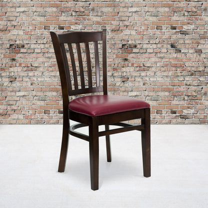 Flash Furniture XU-DGW0008VRT-WAL-BURV-GG Vertical Slat Back Walnut Wood Restaurant Chair - Burgundy Vinyl Seat (Burgundy Vinyl Seat/Walnut Wood Frame) - View 2