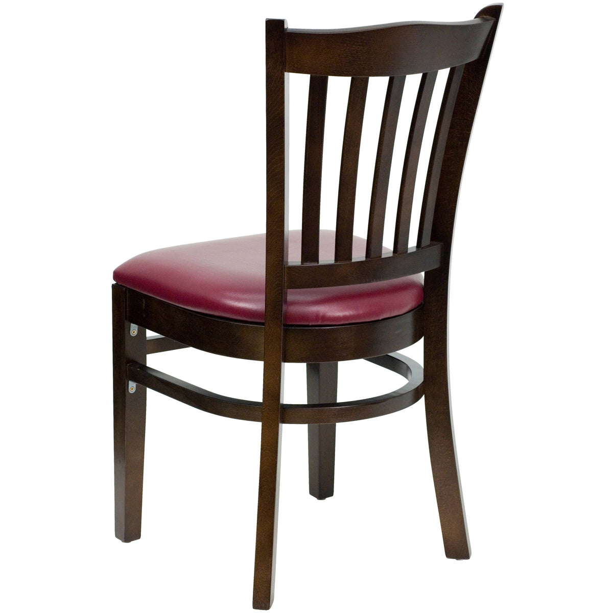 Flash Furniture XU-DGW0008VRT-WAL-BURV-GG Vertical Slat Back Walnut Wood Restaurant Chair - Burgundy Vinyl Seat (Burgundy Vinyl Seat/Walnut Wood Frame) - View 3