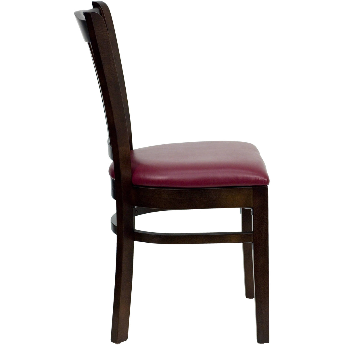 Flash Furniture XU-DGW0008VRT-WAL-BURV-GG Vertical Slat Back Walnut Wood Restaurant Chair - Burgundy Vinyl Seat (Burgundy Vinyl Seat/Walnut Wood Frame) - View 4