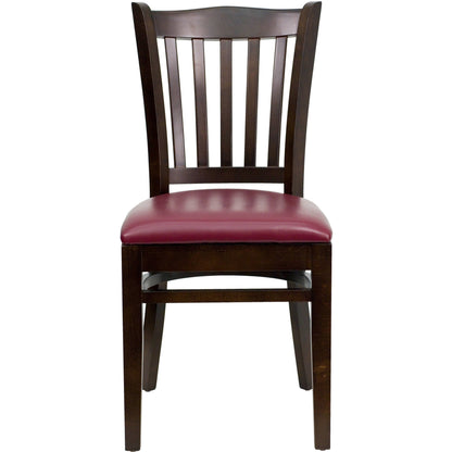 Flash Furniture XU-DGW0008VRT-WAL-BURV-GG Vertical Slat Back Walnut Wood Restaurant Chair - Burgundy Vinyl Seat (Burgundy Vinyl Seat/Walnut Wood Frame) - View 5