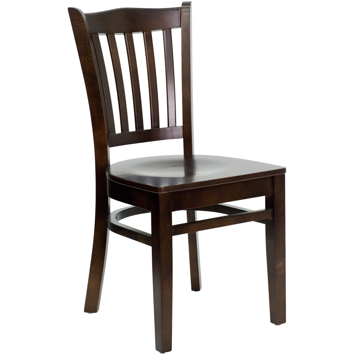Flash Furniture XU-DGW0008VRT-WAL-GG Vertical Slat Back Walnut Wood Restaurant Chair - Hospitality Seating (Walnut Wood Seat/Walnut Wood Frame) - Main view
