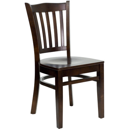 Flash Furniture XU-DGW0008VRT-WAL-GG Vertical Slat Back Walnut Wood Restaurant Chair - Hospitality Seating (Walnut Wood Seat/Walnut Wood Frame) - Main view