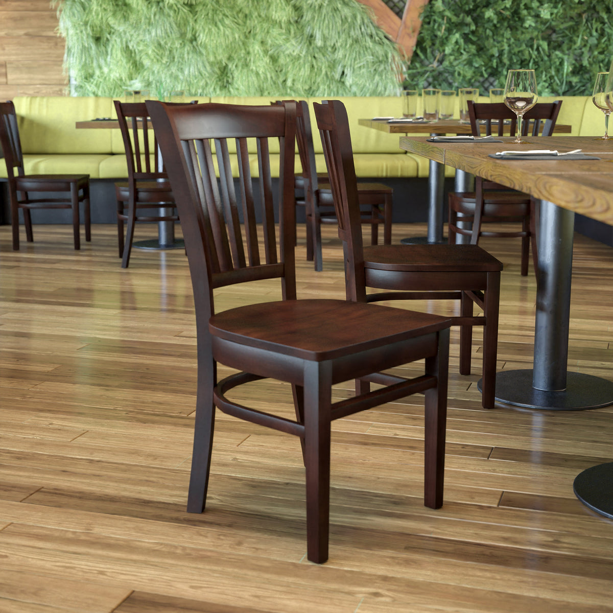 Flash Furniture XU-DGW0008VRT-WAL-GG Vertical Slat Back Walnut Wood Restaurant Chair - Hospitality Seating (Walnut Wood Seat/Walnut Wood Frame) - View 2
