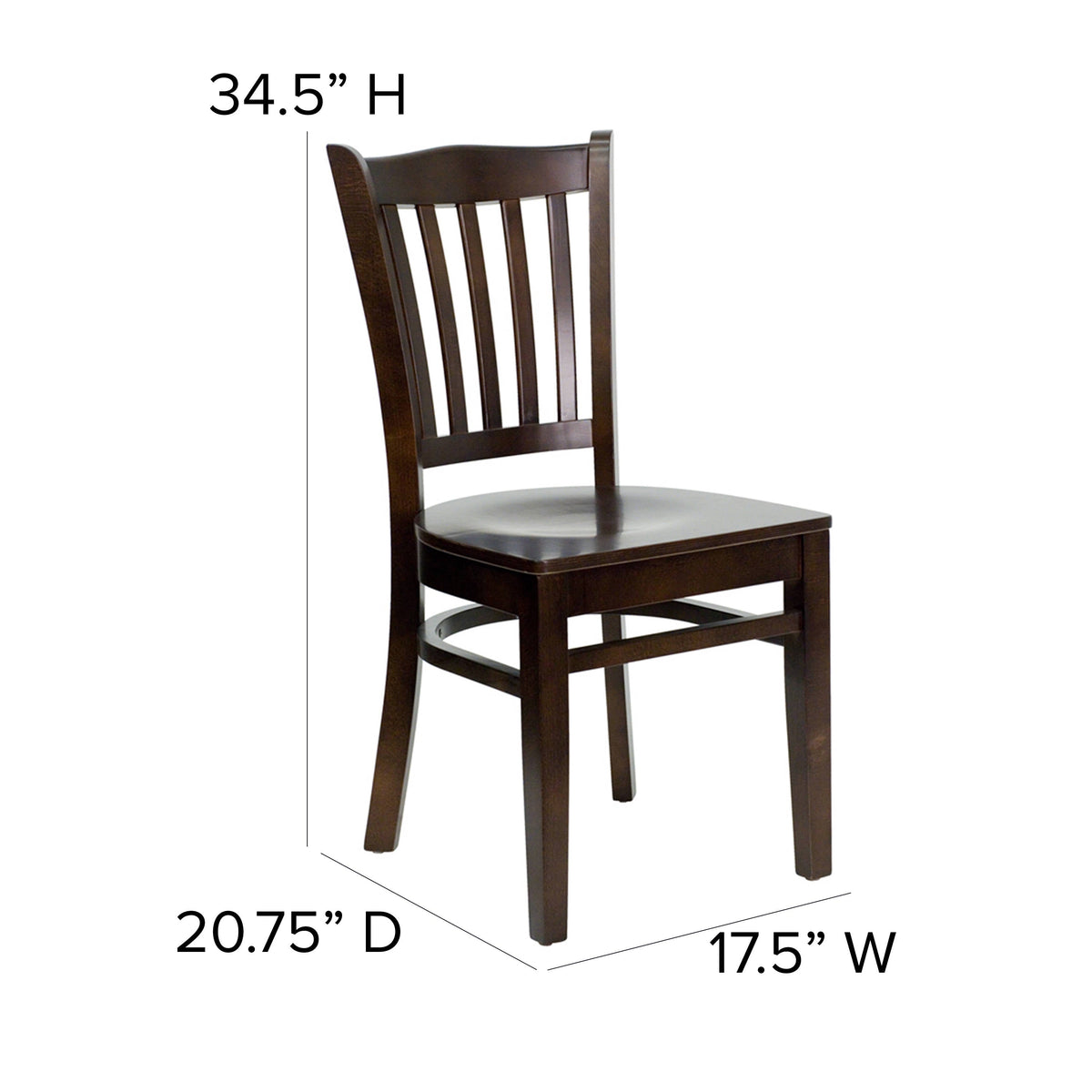 Flash Furniture XU-DGW0008VRT-WAL-GG Vertical Slat Back Walnut Wood Restaurant Chair - Hospitality Seating (Walnut Wood Seat/Walnut Wood Frame) - View 4