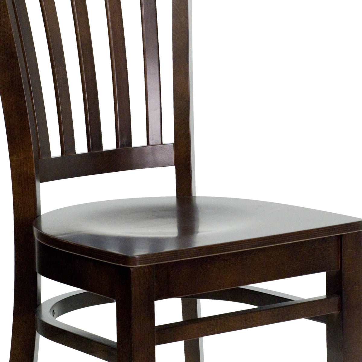 Flash Furniture XU-DGW0008VRT-WAL-GG Vertical Slat Back Walnut Wood Restaurant Chair - Hospitality Seating (Walnut Wood Seat/Walnut Wood Frame) - View 6