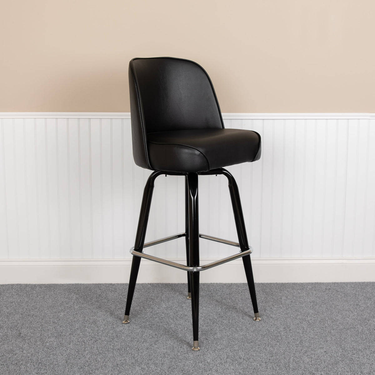 Flash Furniture XU-F-125-GG Metal Barstool with Swivel Black Vinyl Upholstered Bucket Seat and Footrest - View 2