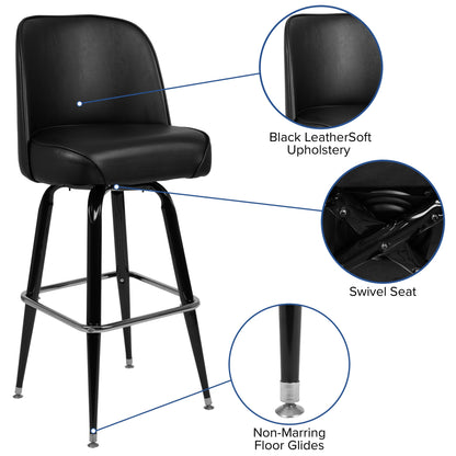 Flash Furniture XU-F-125-GG Metal Barstool with Swivel Black Vinyl Upholstered Bucket Seat and Footrest - View 3