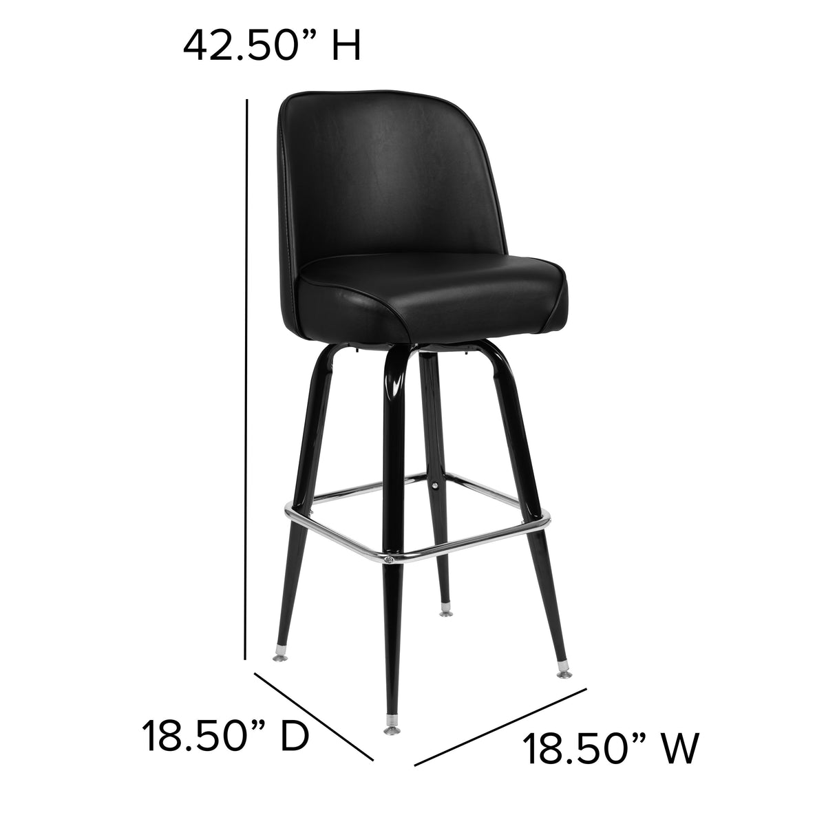 Flash Furniture XU-F-125-GG Metal Barstool with Swivel Black Vinyl Upholstered Bucket Seat and Footrest - View 4