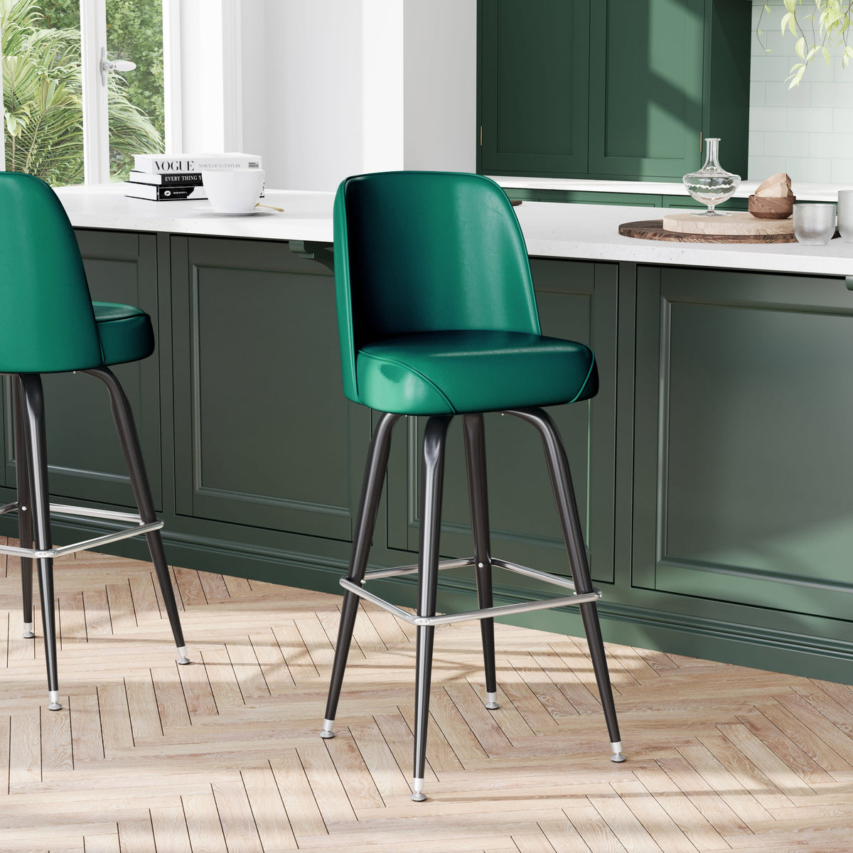 Flash Furniture XU-F-125-GRN-GG Metal Bar Stool with Swivel Vinyl Bucket Seat and Footrest in Green - View 2