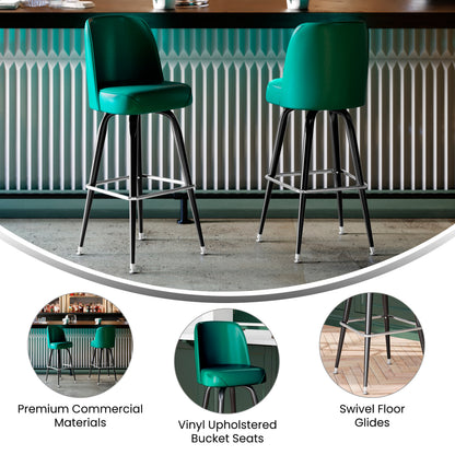 Flash Furniture XU-F-125-GRN-GG Metal Bar Stool with Swivel Vinyl Bucket Seat and Footrest in Green - View 3