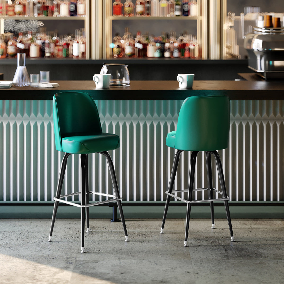 Flash Furniture XU-F-125-GRN-GG Metal Bar Stool with Swivel Vinyl Bucket Seat and Footrest in Green - View 5