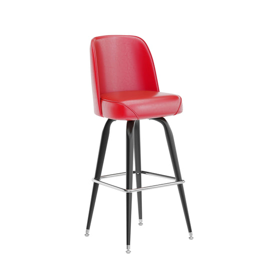 Flash Furniture XU-F-125-RED-GG Metal Bar Stool with Swivel Vinyl Bucket Seat and Footrest in Red - Main view
