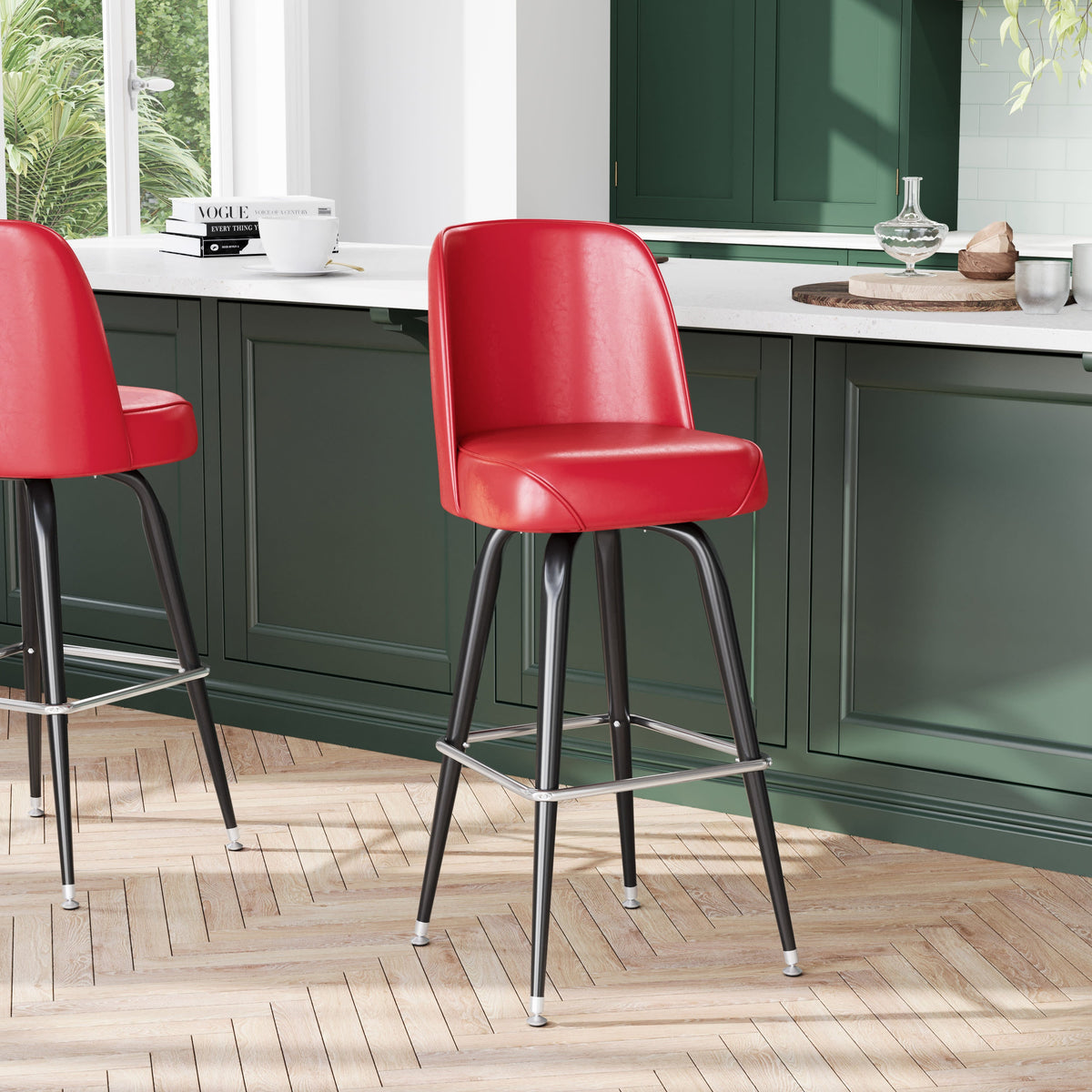 Flash Furniture XU-F-125-RED-GG Metal Bar Stool with Swivel Vinyl Bucket Seat and Footrest in Red - View 2