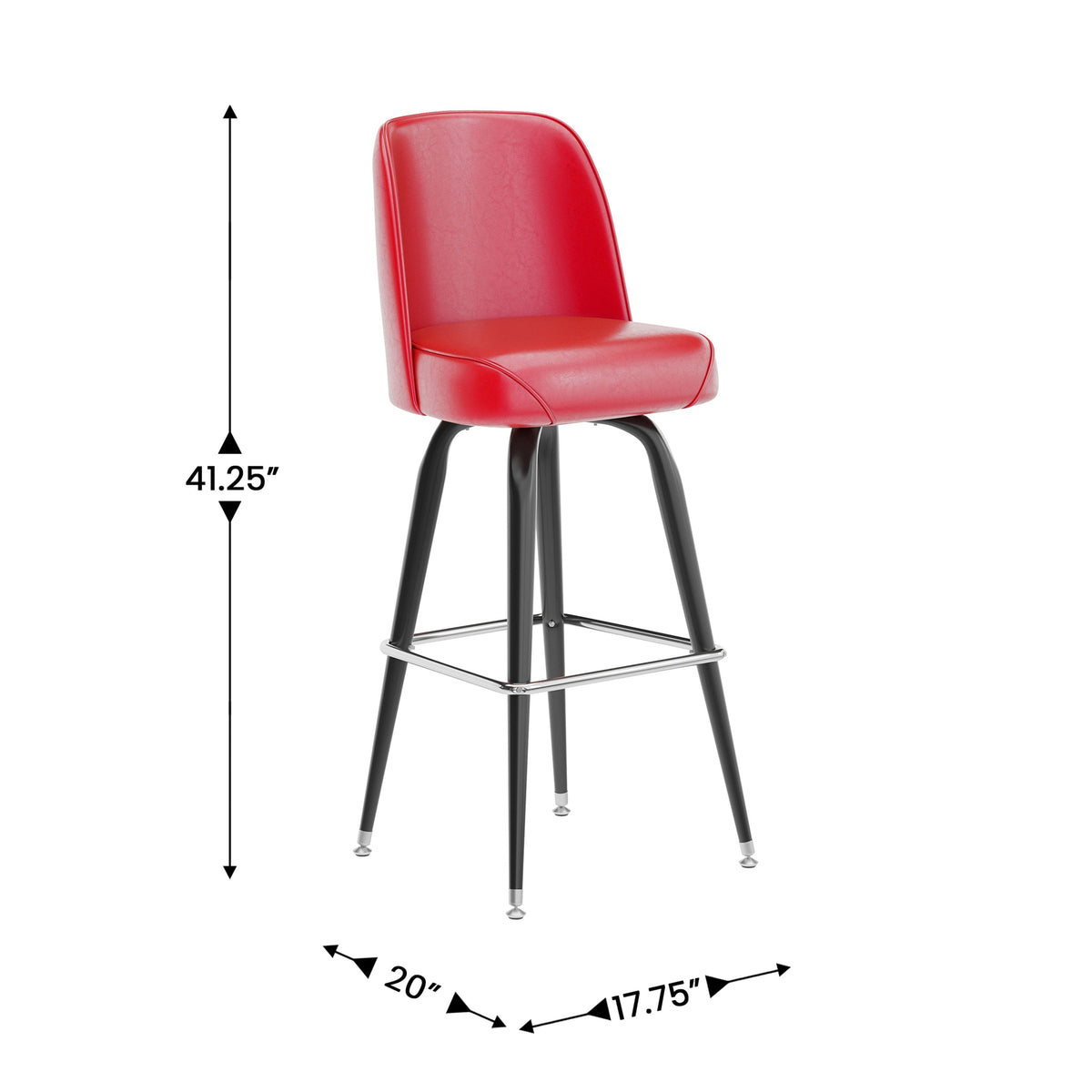 Flash Furniture XU-F-125-RED-GG Metal Bar Stool with Swivel Vinyl Bucket Seat and Footrest in Red - View 4