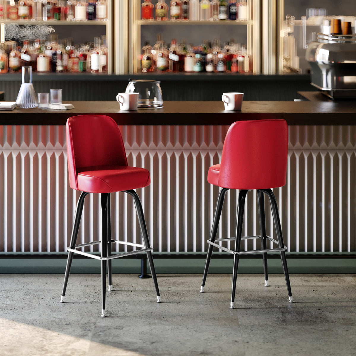 Flash Furniture XU-F-125-RED-GG Metal Bar Stool with Swivel Vinyl Bucket Seat and Footrest in Red - View 5