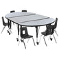 Flash Furniture XU-GRP-12CH-A3048CON-48-GY-T-P-CAS-GG Mobile 76" Oval Wave Activity Table Set-12" Student Stack Chairs, Grey/Black (Grey Top/Black Frame) - Main view
