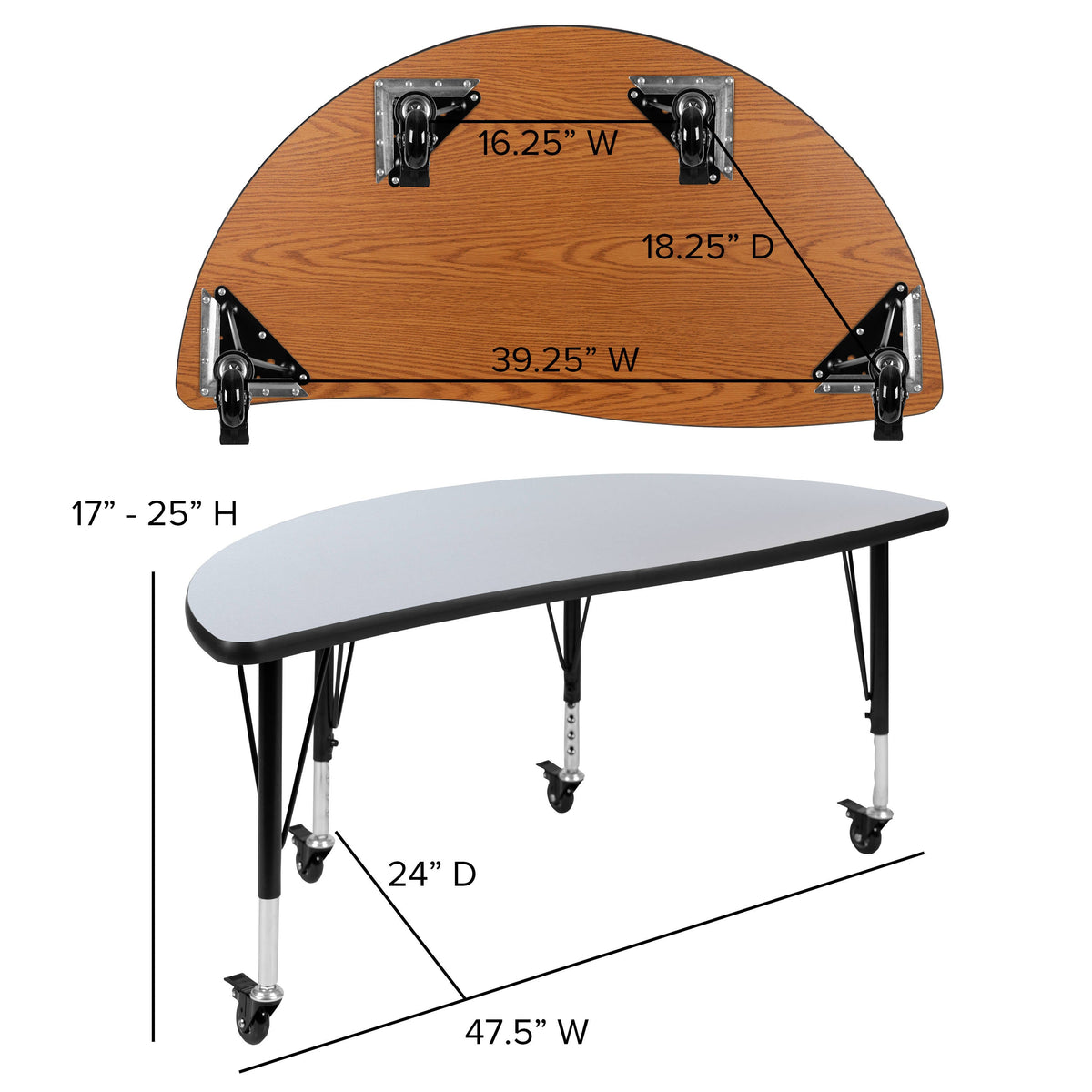 Flash Furniture XU-GRP-12CH-A3048CON-48-GY-T-P-CAS-GG Mobile 76" Oval Wave Activity Table Set-12" Student Stack Chairs, Grey/Black (Grey Top/Black Frame) - View 6
