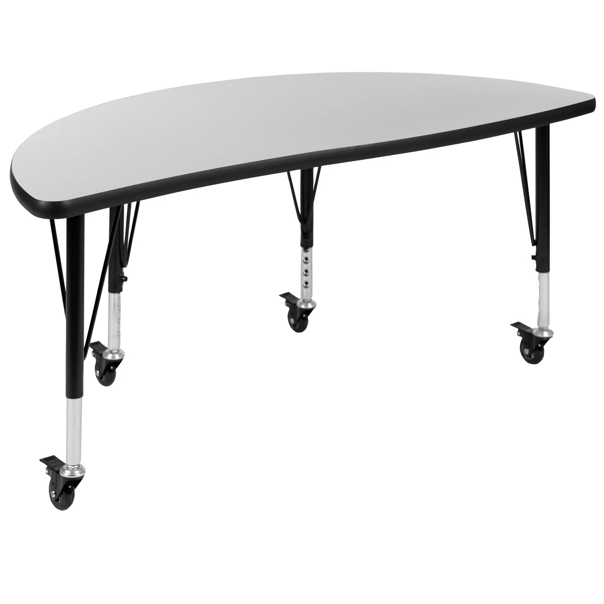 Flash Furniture XU-GRP-12CH-A3048CON-48-GY-T-P-CAS-GG Mobile 76" Oval Wave Activity Table Set-12" Student Stack Chairs, Grey/Black (Grey Top/Black Frame) - View 10