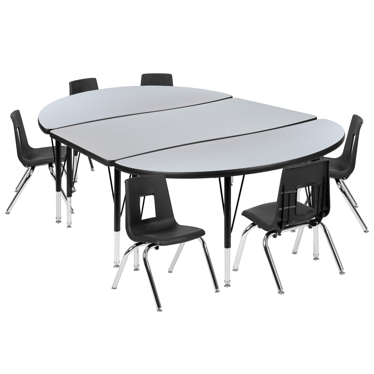 Flash Furniture XU-GRP-12CH-A3048CON-48-GY-T-P-GG 76" Oval Wave Activity Table Set with 12" Student Stack Chairs, Grey/Black (Grey Top/Black Frame) - Main view