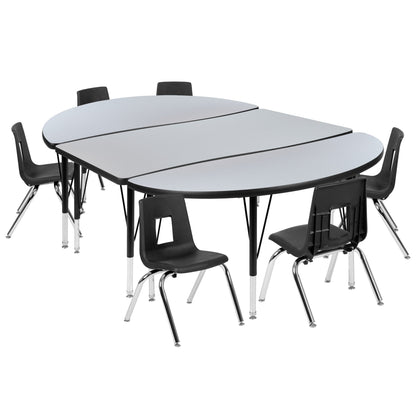 Flash Furniture XU-GRP-12CH-A3048CON-48-GY-T-P-GG 76" Oval Wave Activity Table Set with 12" Student Stack Chairs, Grey/Black (Grey Top/Black Frame) - Main view