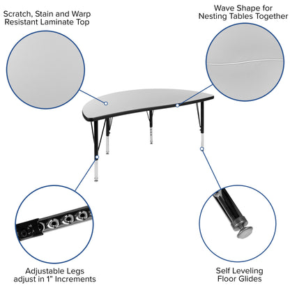 Flash Furniture XU-GRP-12CH-A3048CON-48-GY-T-P-GG 76" Oval Wave Activity Table Set with 12" Student Stack Chairs, Grey/Black (Grey Top/Black Frame) - View 3