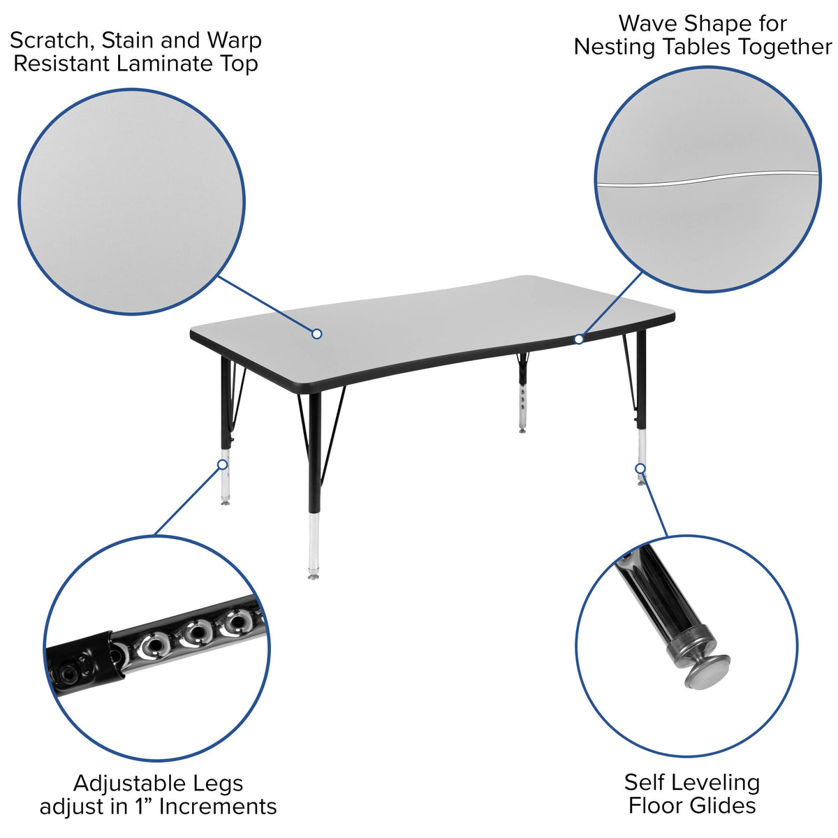 Flash Furniture XU-GRP-12CH-A3048CON-48-GY-T-P-GG 76" Oval Wave Activity Table Set with 12" Student Stack Chairs, Grey/Black (Grey Top/Black Frame) - View 4