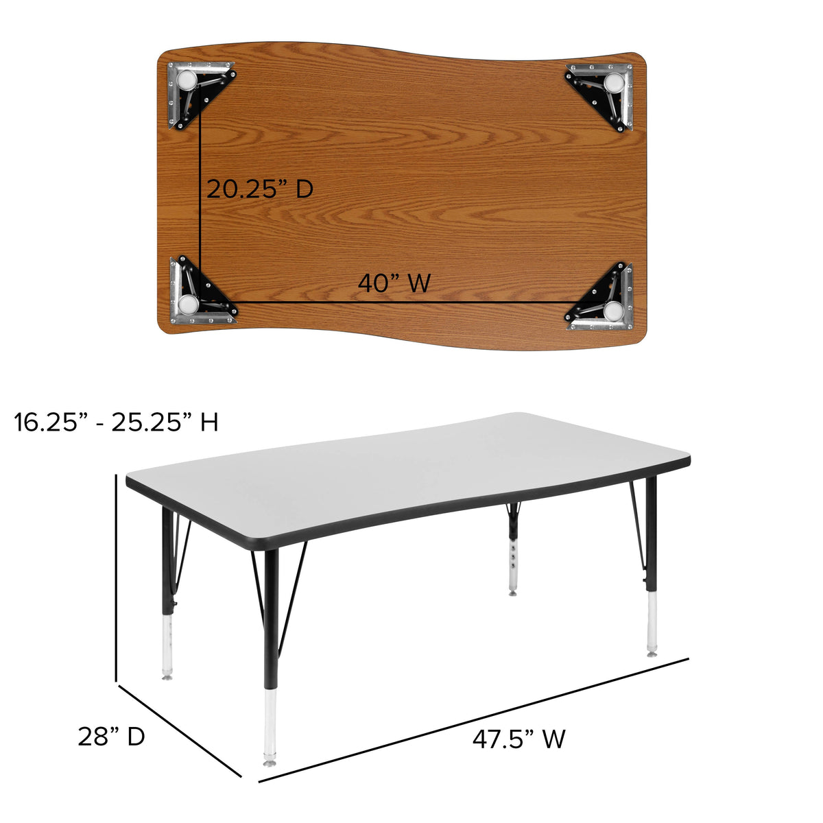 Flash Furniture XU-GRP-12CH-A3048CON-48-GY-T-P-GG 76" Oval Wave Activity Table Set with 12" Student Stack Chairs, Grey/Black (Grey Top/Black Frame) - View 7