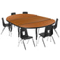 Flash Furniture XU-GRP-12CH-A3048CON-48-OAK-T-P-GG 76" Oval Wave Activity Table Set with 12" Student Stack Chairs, Oak/Black (Oak Top/Black Frame) - Main view