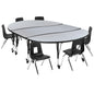 Flash Furniture XU-GRP-12CH-A3060CON-60-GY-T-P-CAS-GG Mobile 86" Oval Wave Activity Table Set-12" Student Stack Chairs, Grey/Black (Grey Top/Black Frame) - Main view