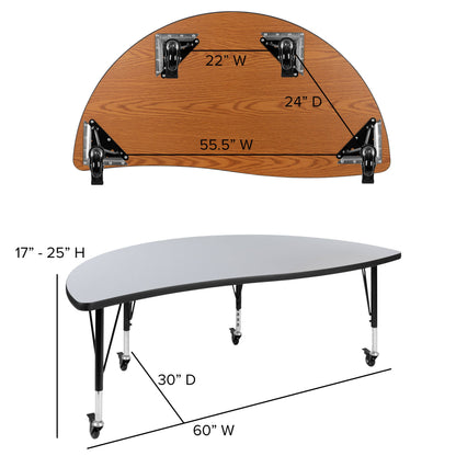 Flash Furniture XU-GRP-12CH-A3060CON-60-GY-T-P-CAS-GG Mobile 86" Oval Wave Activity Table Set-12" Student Stack Chairs, Grey/Black (Grey Top/Black Frame) - View 6