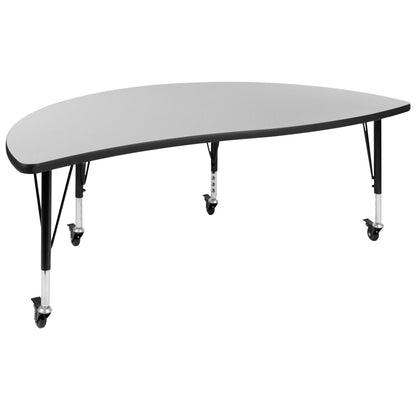 Flash Furniture XU-GRP-12CH-A3060CON-60-GY-T-P-CAS-GG Mobile 86" Oval Wave Activity Table Set-12" Student Stack Chairs, Grey/Black (Grey Top/Black Frame) - View 10