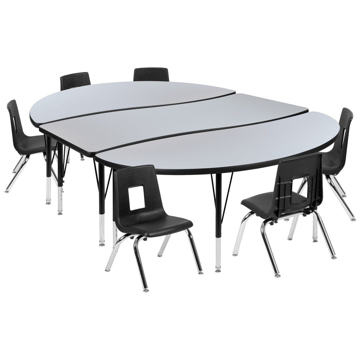 Flash Furniture XU-GRP-12CH-A3060CON-60-GY-T-P-GG 86" Oval Wave Activity Table Set with 12" Student Stack Chairs, Grey/Black (Grey Top/Black Frame) - Main view