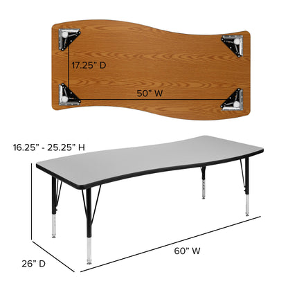 Flash Furniture XU-GRP-12CH-A3060CON-60-GY-T-P-GG 86" Oval Wave Activity Table Set with 12" Student Stack Chairs, Grey/Black (Grey Top/Black Frame) - View 7