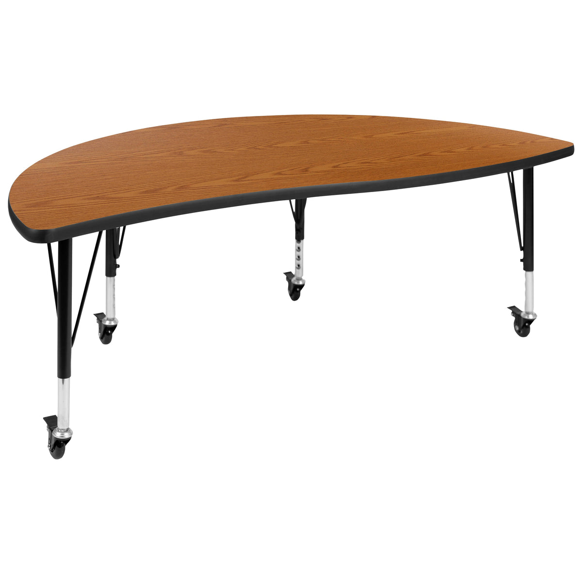 Flash Furniture XU-GRP-12CH-A3060CON-60-OAK-T-P-CAS-GG Mobile 86" Oval Wave Activity Table Set-12" Student Stack Chairs, Oak/Black (Oak Top/Black Frame) - View 10