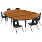 Flash Furniture XU-GRP-12CH-A3060CON-60-OAK-T-P-GG 86" Oval Wave Activity Table Set with 12" Student Stack Chairs, Oak/Black (Oak Top/Black Frame) - Main view
