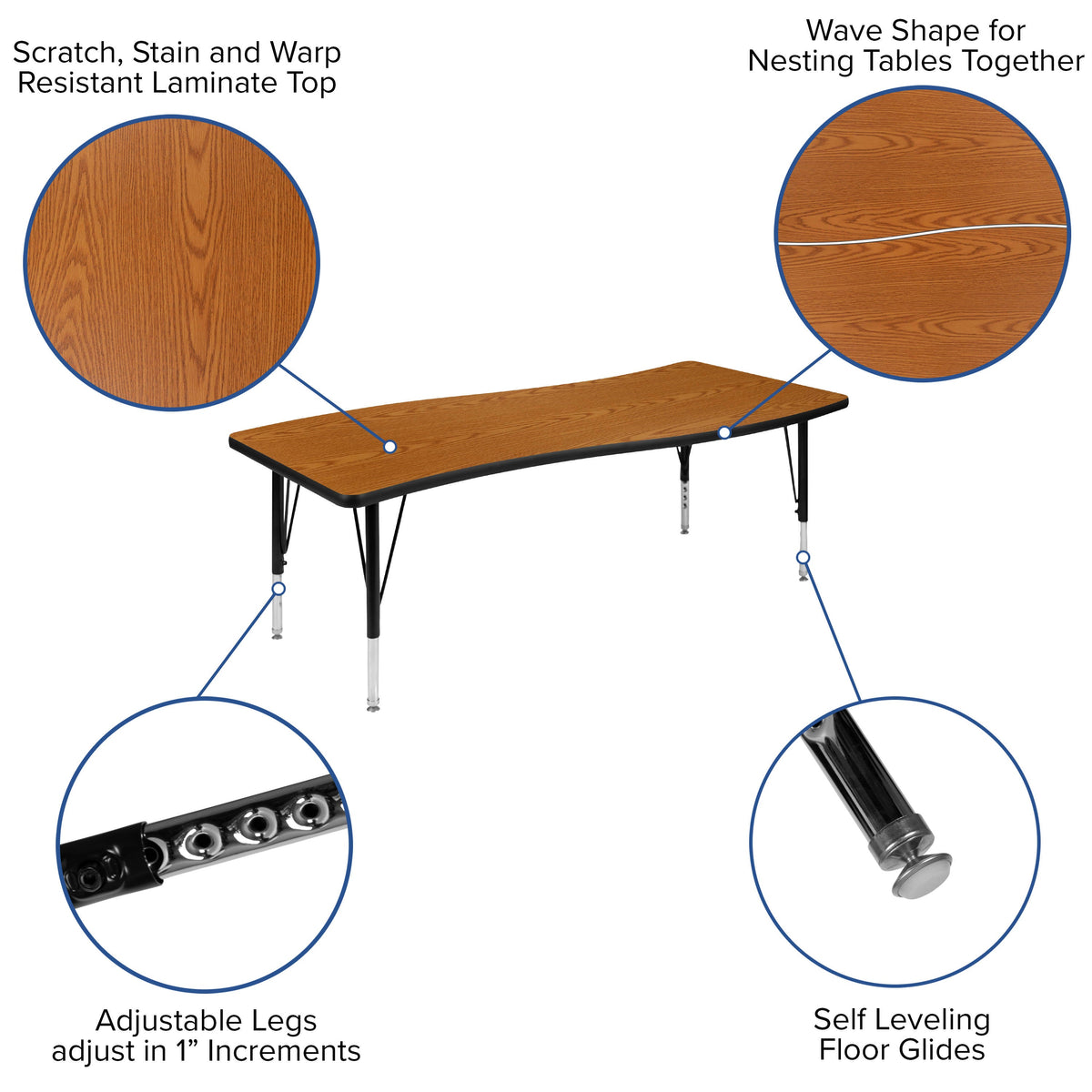 Flash Furniture XU-GRP-12CH-A3060CON-60-OAK-T-P-GG 86" Oval Wave Activity Table Set with 12" Student Stack Chairs, Oak/Black (Oak Top/Black Frame) - View 4