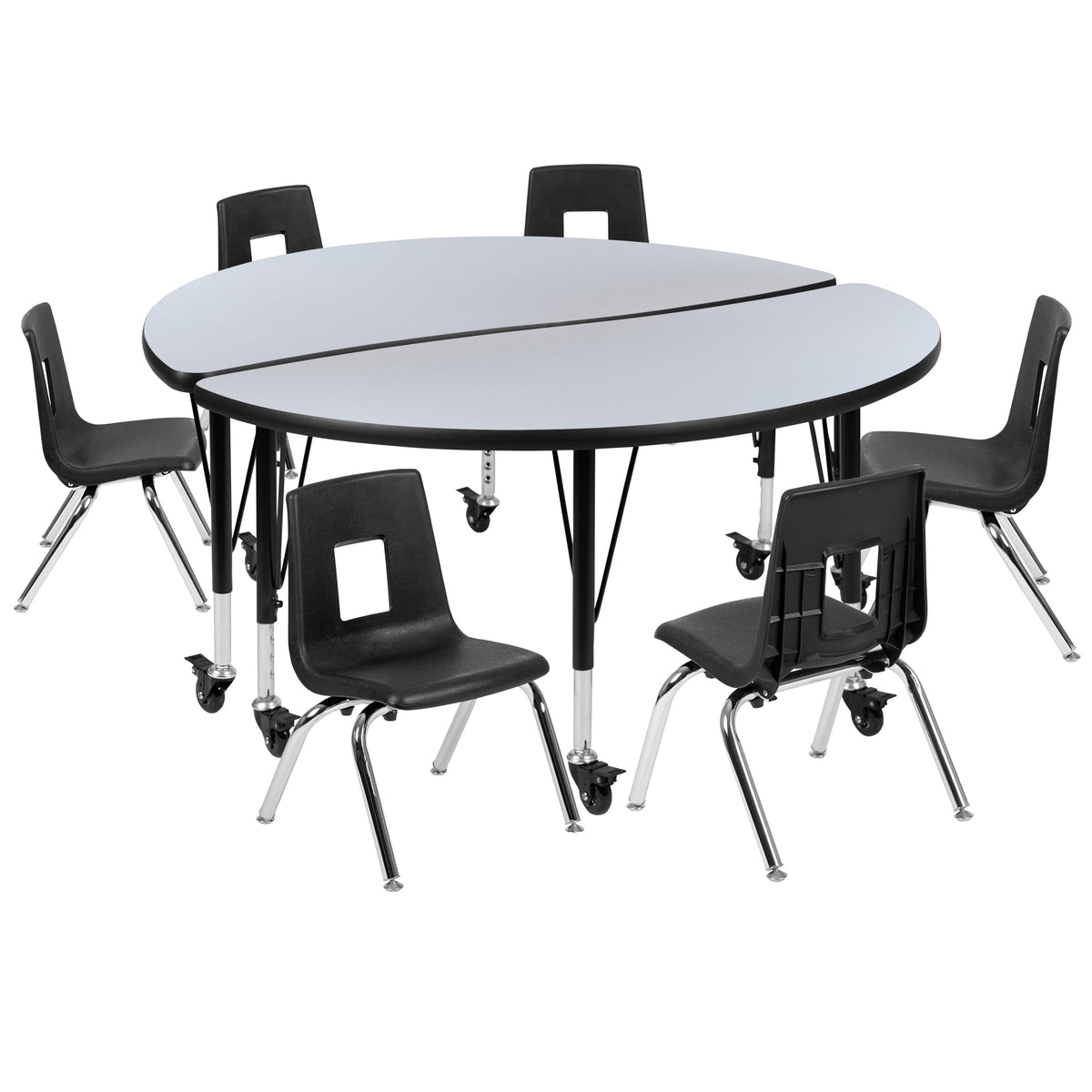 Flash Furniture XU-GRP-12CH-A48-HCIRC-GY-T-P-CAS-GG Mobile 47.5" Circle Wave Activity Table Set-12" Student Stack Chairs, Grey/Black (Grey Top/Black Frame) - Main view
