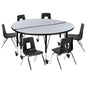 Flash Furniture XU-GRP-12CH-A48-HCIRC-GY-T-P-CAS-GG Mobile 47.5" Circle Wave Activity Table Set-12" Student Stack Chairs, Grey/Black (Grey Top/Black Frame) - Main view